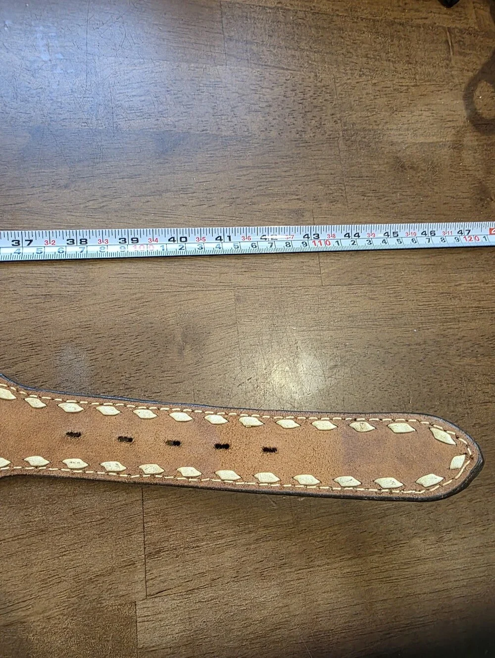 Vintage Nocona Hand Tooled Leather Western Belt Size 38 Buckstitch Agate Buckle